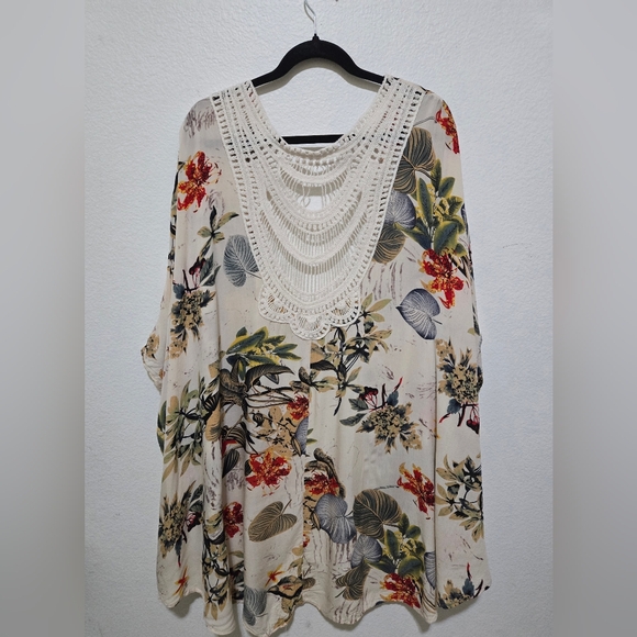 Rachel Zoe Tropical Print Crochet Lace Kimono Swim Coverup - Picture 2 of 10